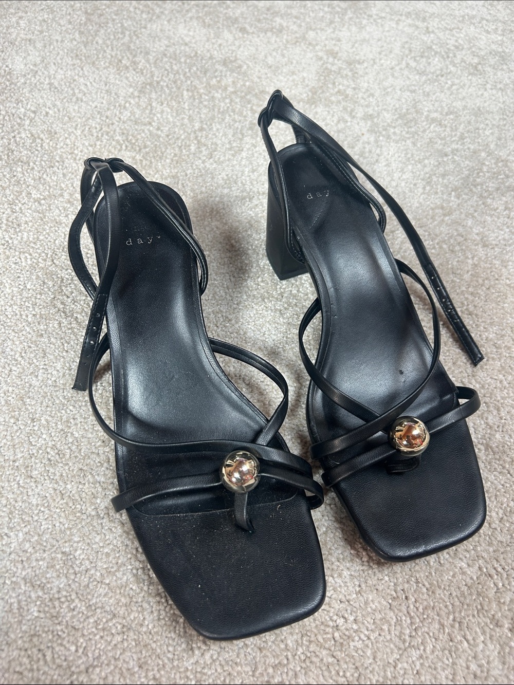 a new day Black Strappy Slingback Heels with Gold Accent